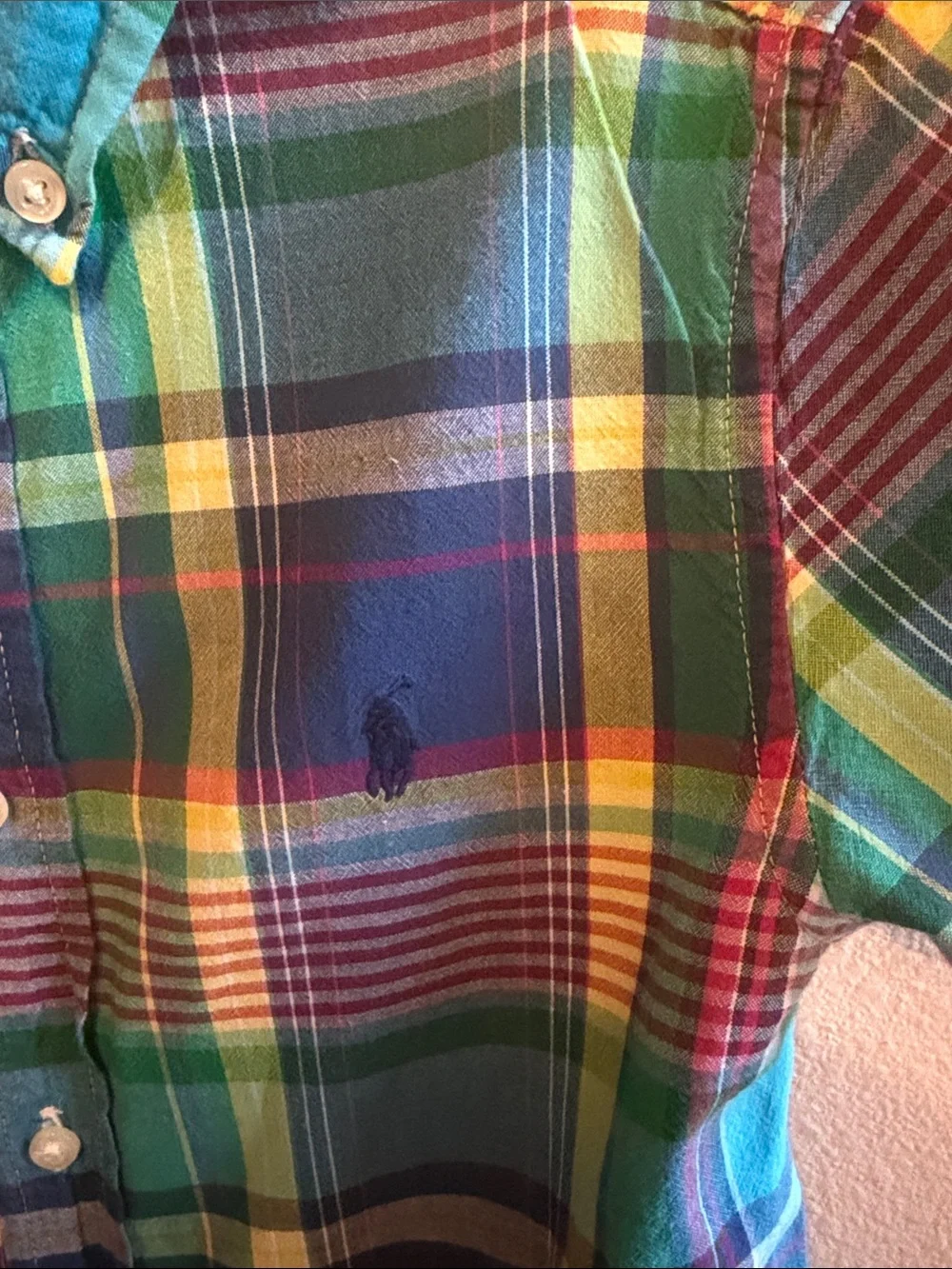 Ralph Lauren Boys Short-Sleeve Plaid Button-Down - Blue, Green & Yellow